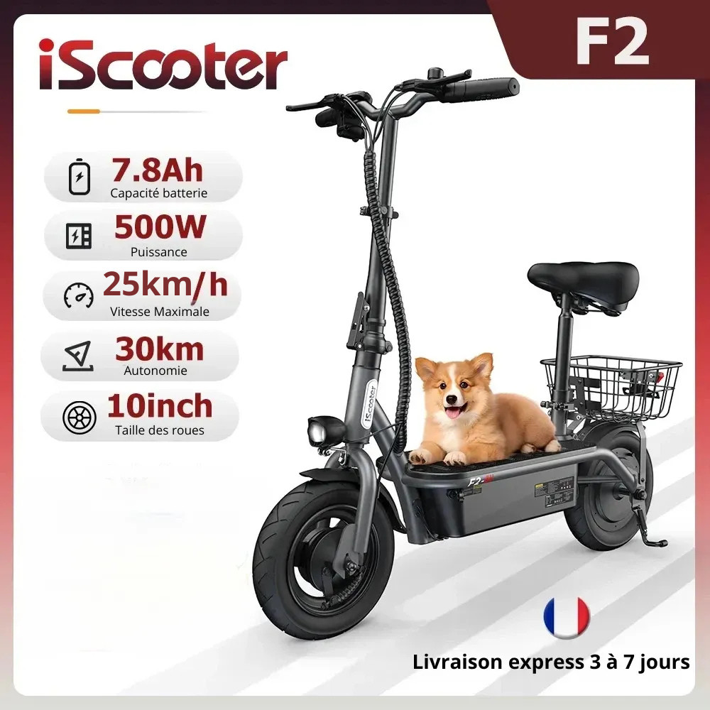 Trottinette électrique 500W pliable à grande autonomie 30km et panier inclus