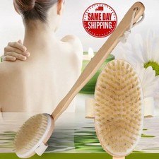 Natural Bristle Body Brush   Wooden Bath Shower Scrubber Spa Dry Skin Exfoliator