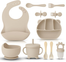 12 Piece Bpa-Free Silicone Baby Feeding Set,Non-Slip Suction Plates,Soft Baby Bo