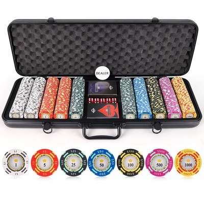 Poker Chips 500 Piece 13.5g Clay Crown Casino Set with Case Versa Games