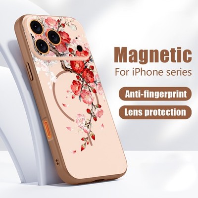 MagSafe Gehärtetes Glas Blumen Hart Hülle für iPhone 17 Pro Max 16 15 14 Case