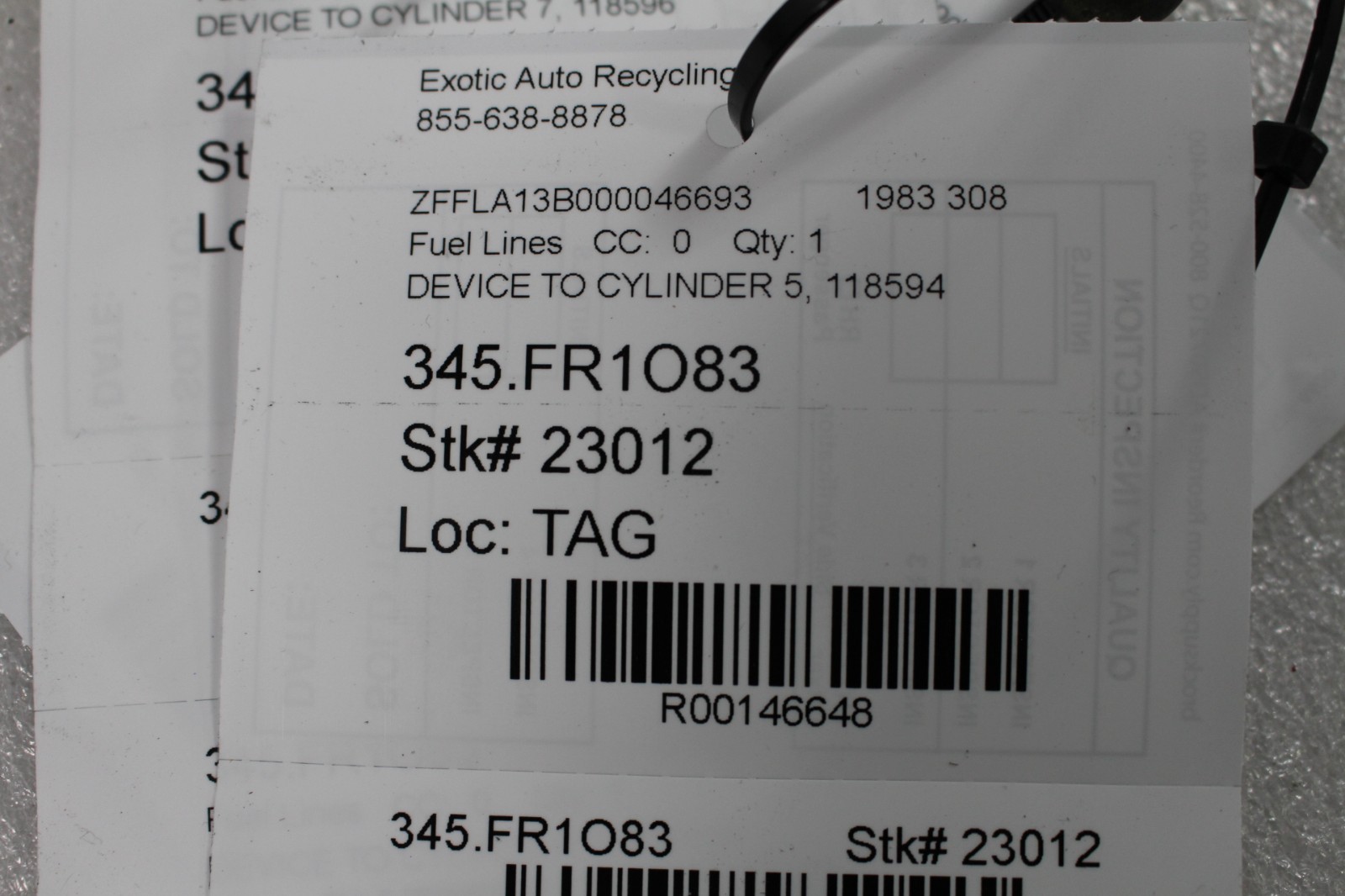 Ferrari 308, Fuel Line, Device to Cylinder 5, Used, P/N 118594