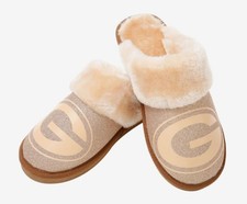 FOCO Womens NFL Team Logo Glitter Open Back Moccasin Green Bay Packers.