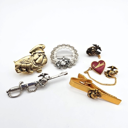 UNITED STATES MARINE CORPS 6 Pin Lot USMC Bulldog Sword Tie Clip Sweetheart EGA