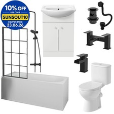 Complete Bathroom Suite Black Bath Shower Screen Basin Vanity Taps Toilet 1700