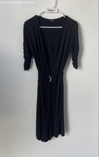 Express Womens Black Ruched 3/4 Sleeve V-Neck Regular Fit Wrap Dress No Size
