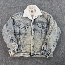 Vintage Levis Jacket Mens Medium Blue Sherpa Lined Denim Acid Wash Made USA 80s