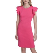 Tommy Hilfiger Womens Flutter-Sleeve Sheath Hot Pink, 10