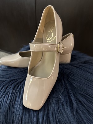 Sam Edelman Thea Chai Latte Mary Jane Block Heel Almond Toe Slip On Dress Pumps