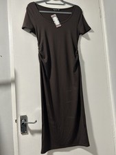 Brown Ribbed Boohoo Dress Short Sleeve Size 12