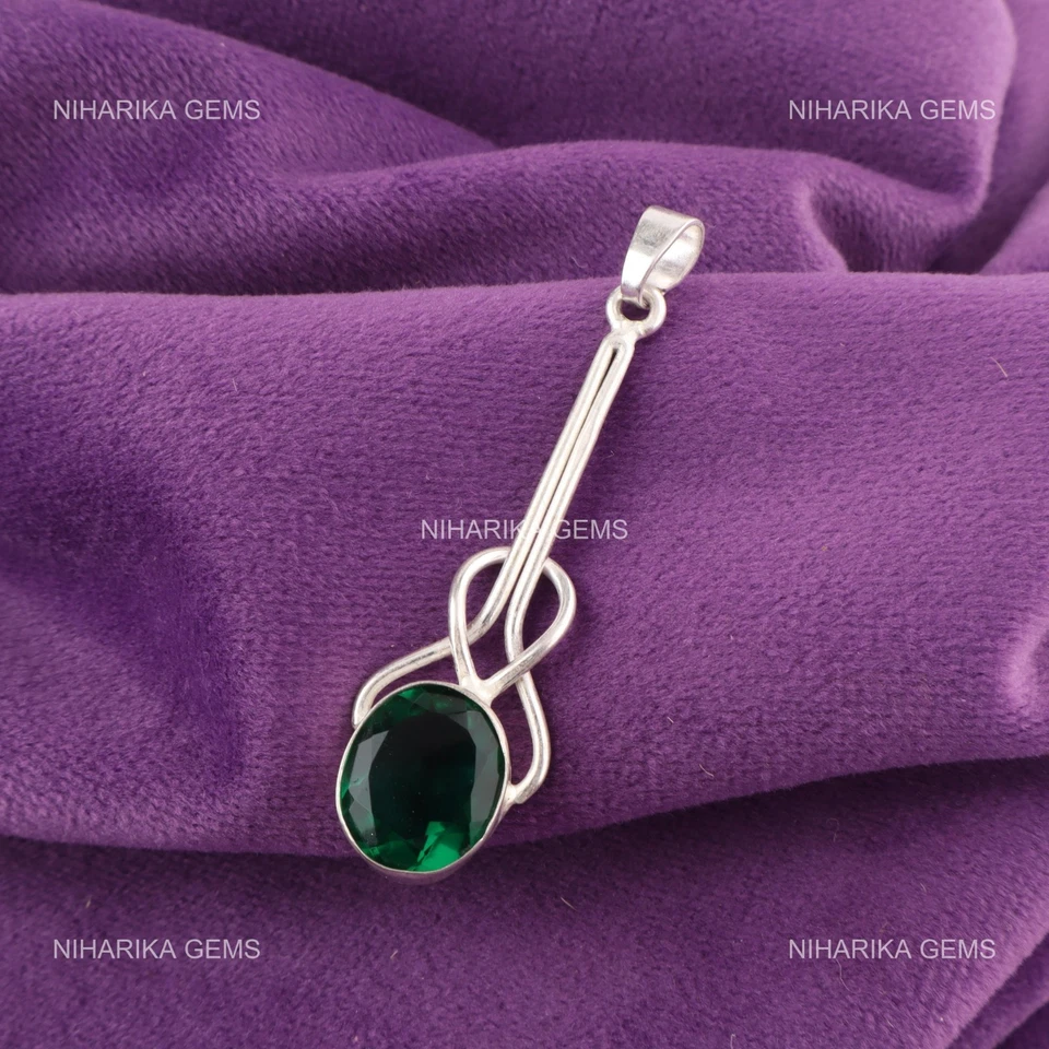 Oval Kunstdiamanten Grün Smaragd Stein Schwarz Freitag Ehefrau Anhänger Schmuck - Bild 4 von 4