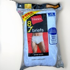 Hanes Mens 2010 Tagless Briefs 8 Pack White L 36-38" Package Wear NOS