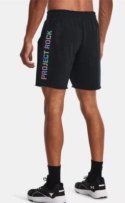 NEW UNDER ARMOUR PROJECT ROCK HEAVYWEIGHT TERRY SHORTS BLACK 1380160-001 LARGE