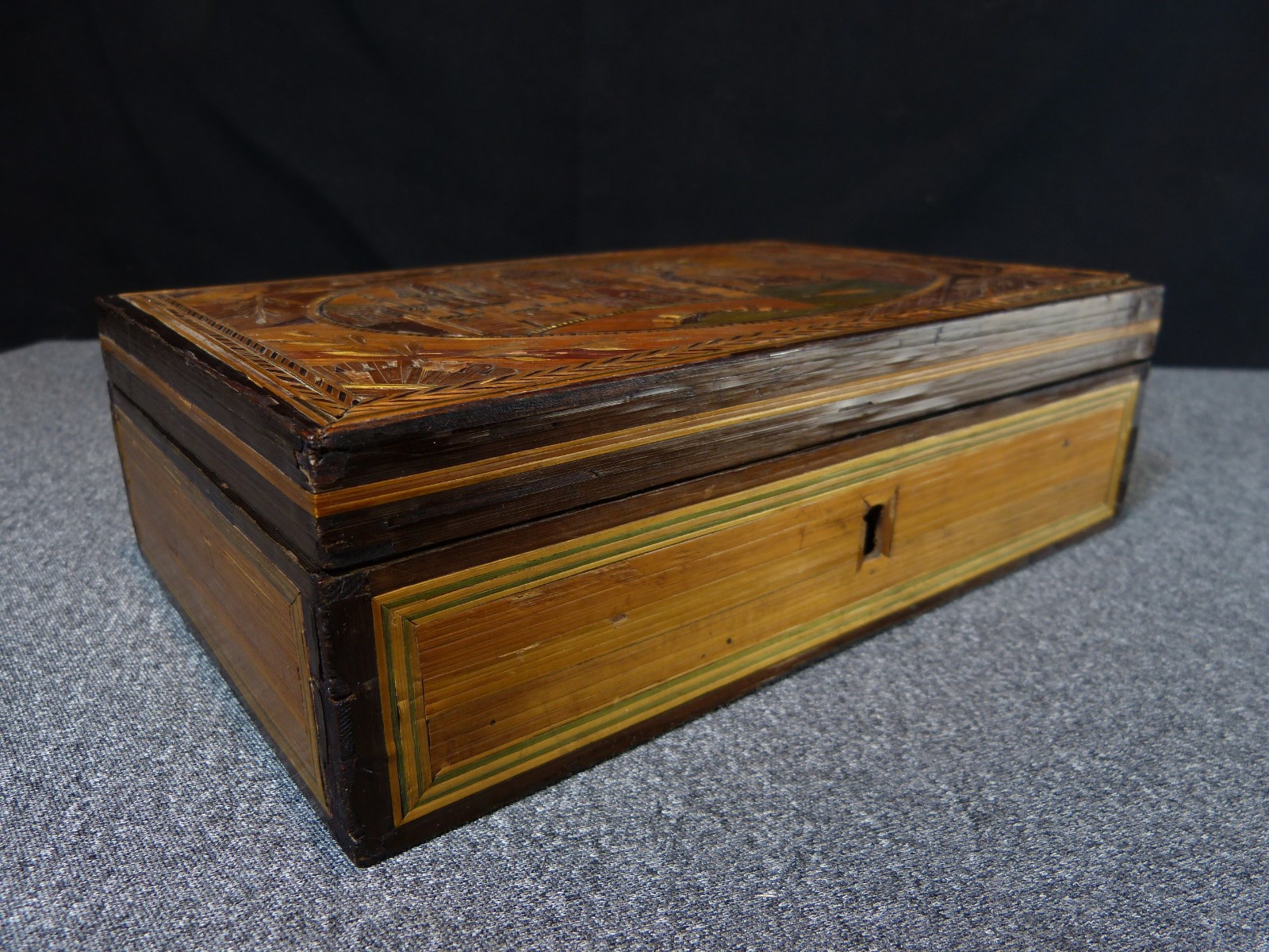 Antique 19th Century 19th Century Straw Marquetry Sewing Box Necessary Box