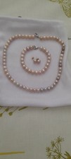pink freshwater natural pearl jewellery set, excellent condition