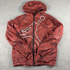 Air Jordan Jacket Youth Medium Red Hooded Windbreaker Full Zip Jumpman Print