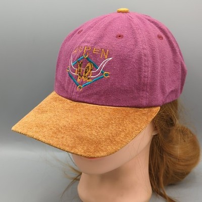 Vintage Aspen L Equipe Hat Magenta Suede Leather Brim Cap Ski Country Colorado