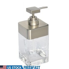 Metal Glass Soap Pump Dispenser Clear Silver Accent Bathroom Kitchen Decor New