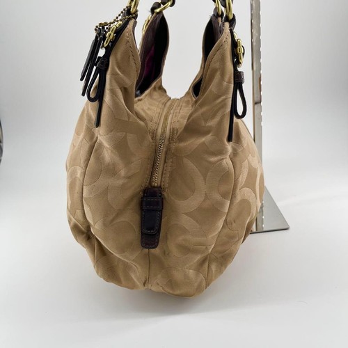 COACH Madison Op Art Maggie Handbag Canvas Leather Beige Brown Vintage Authenti - Picture 5 of 16