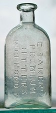 PONTILED Bitters Bottle, E. Bakers / Premium / Bitters / Richmond, Va.,