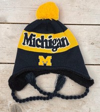 Michigan Wolverines Zephyr Supafan Pom Top With Tassels Knit Beanie Hat Cap NEW