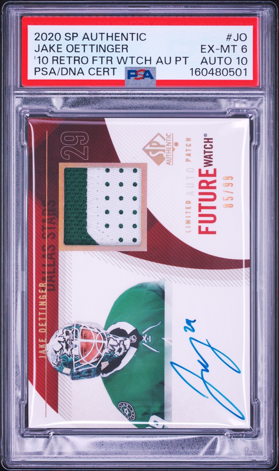 2020 SP AUTHENTIC #JO JAKE OETTINGER ROOKIE RC 85/99 PSA 6 DNA AUTO 10