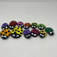 Handmade Painted Ladybug Rocks Garden Decor Craft Art Set Colorful Large Lot 4