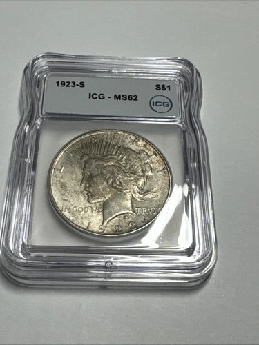 1923 S Peace Dollar MS62 ICG Slab Silver Bullion Oz Ounce Cartwheel US Coinage!!