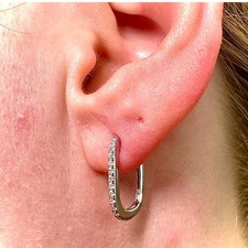 925 Sterling Silver Rectangle Hoop Earrings CZ Huggie Hoops Women  s Minimalist J