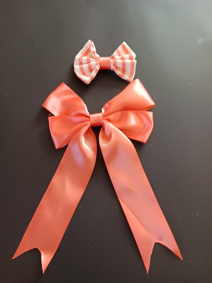 DOG HARNESS DRESS CORAL STRIPES W/ MATCHING HAIR BOW    FREE SHIPPING