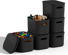6 Pack Black Storage Bins with Lids for Shelves, Plastic Storage Containers with