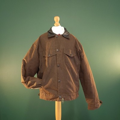 Barbour Drover Waxed Jacket Men's Medium Brown Outdoor Snap Inside Zip Leather