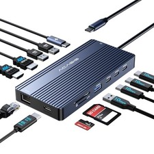 USB C Hub Docking Station Dual Monitor 2 HDMI 4K 60HZ,14 in 1 Laptop Docking