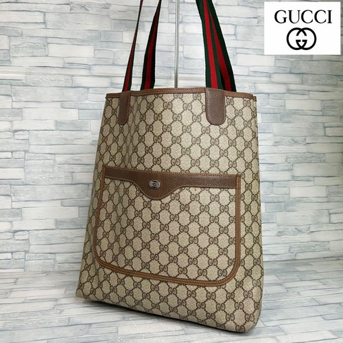 GUCCI 39 02 003 GG Canvas Tote Bag Beige Brown Sherry Vintage Handbag From Japan
