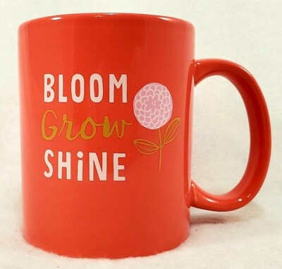 Hallmark Inspirations ~ Coffee Mug / Cup ~ 'Bloom Grow Shine' ~ Coral ~ NWOT