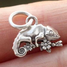 Chameleon Lizard Pendant Charm 3D In 925 Sterling Silver For Necklace Bracelet