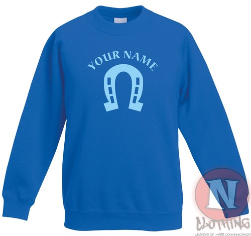 Personalised Horse shoe sweatshirt Children kids equestrian - Just add name - Picture 4 of 13