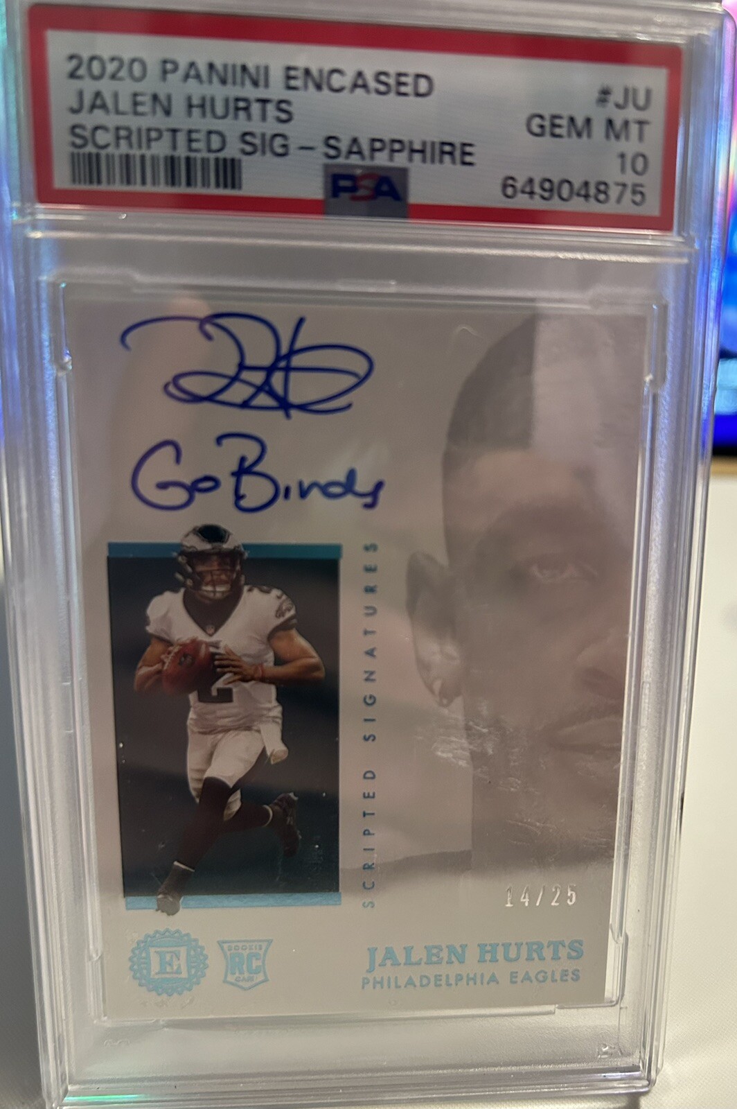 Jalen Hurts Panini Encased Scripted Signatures #JU Sapphire