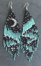Boho Native Starry Night Seed Bead Beaded Earrings Fringe Tassel Extra Long