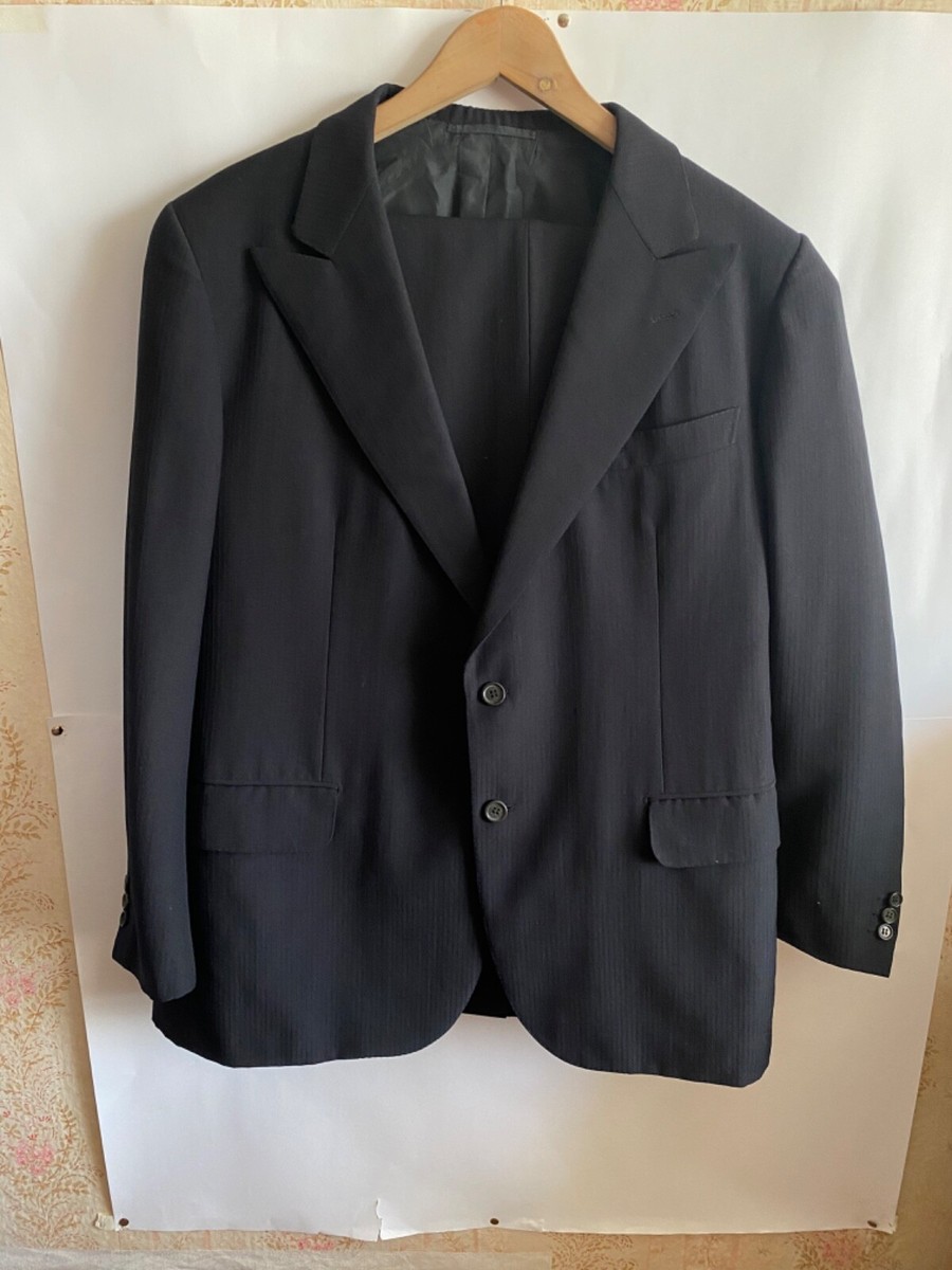 Brioni Roman Style Black Wool Men's Suit Pattern Striped