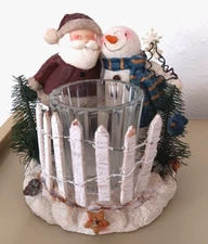 Crazy Mountain Christmas Winter Candle Holder Figurine Santa Snowman Tree Bird