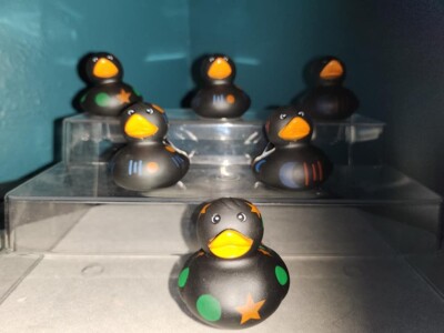 2'' Glow n the Dark Blk Light Rubber Ducks - With 4 Geometric Designs - Set of 8