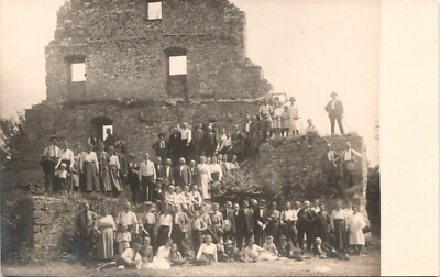 STUTTGART GERMANY BUILDING RUINS real photo postcard GROUP OF PEOPLE RPPC c1910