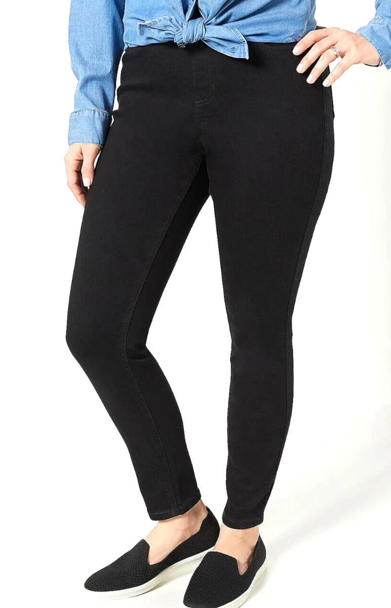 Denim & Co. Cozy Touch Denim Pull On Jeggings- BLACK, PLUS 18