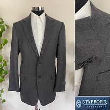 Stafford Mens Two Button Blazer Gray Tweed Wool Sport Coat Jacket Size 44L