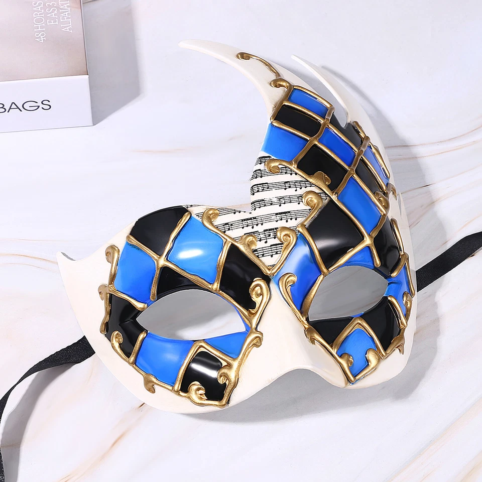 Men's Masquerade Mask Vintage Venetian Checkered Concert Carnival Mask for Party - Image 4 of 4