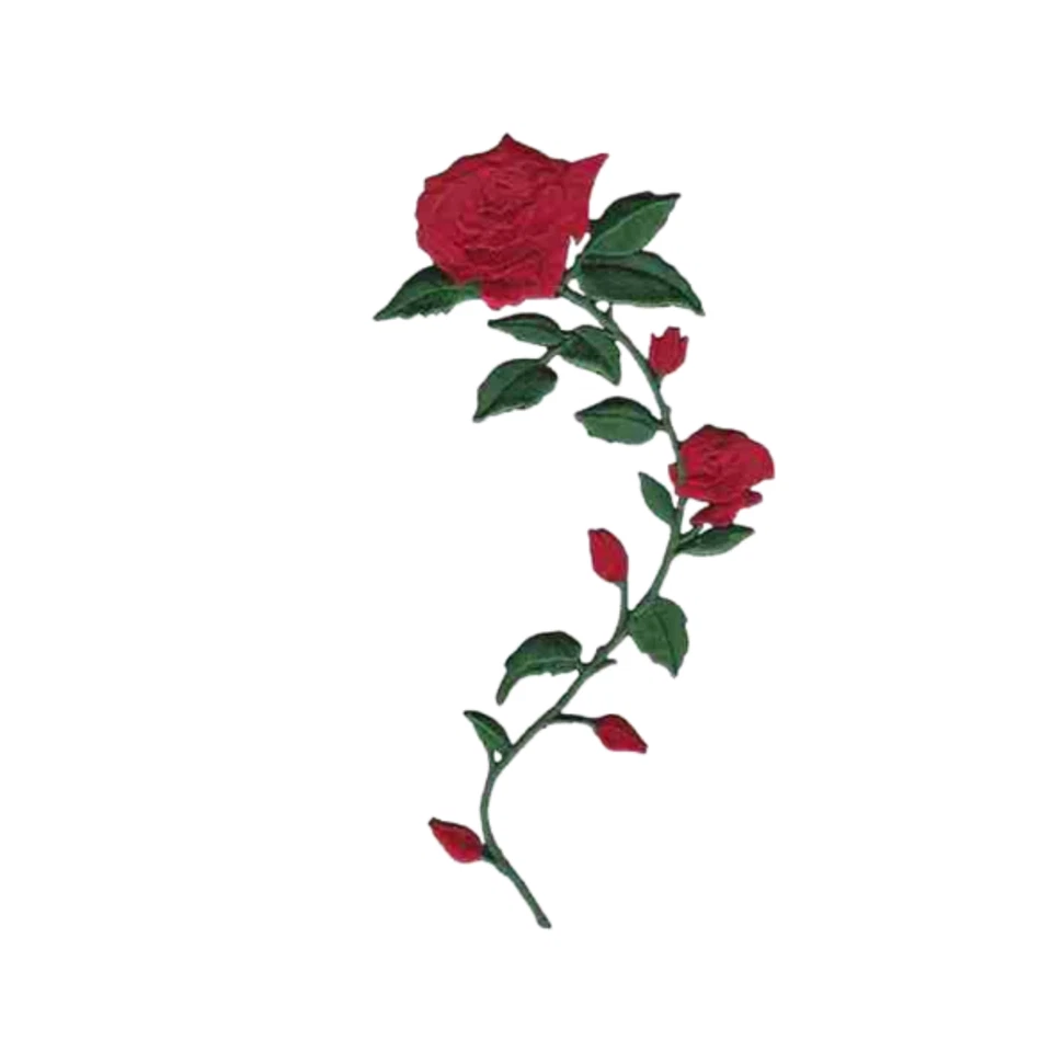 Roses on Stem Patches (2-Pack) Floral Embroidered Iron On Patch - Left Facing - Image 2 of 3