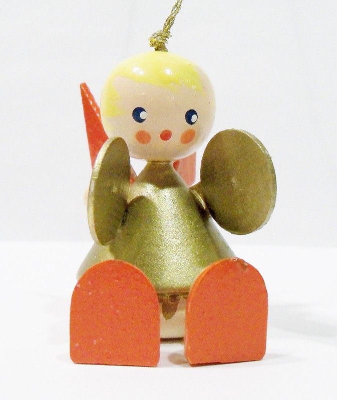 Erzgebirge Style Italy Angel Girl Musician Cymbals Wooden Wood Vintage Ornament