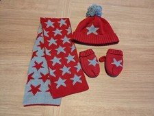 Red  Grey Bobble Hat/Scarf/Glloves Age 1-2 Yrs NEXT Infant Baby Kids Boys Girls