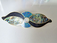 Alpaca Silver Mexico Abalone Mother of Pearl Inlay Barrette Clip 4.5" Vtg